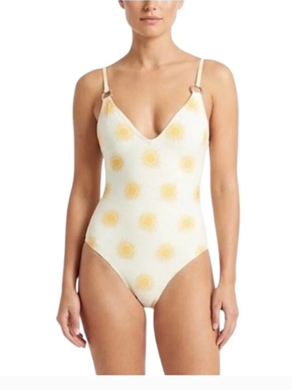 NWT Kate Spade White and Yellow Sunburst Strappy One-Piece Swimsuit size S